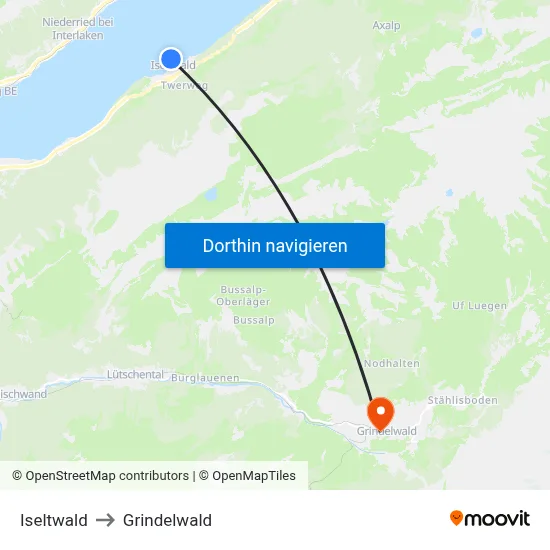 Iseltwald to Grindelwald map