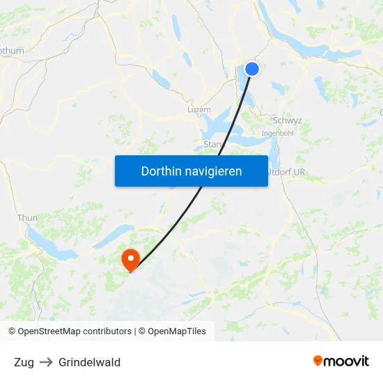 Zug to Grindelwald map