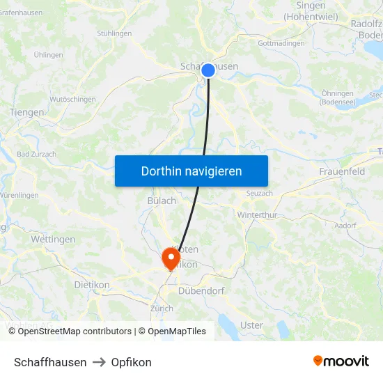 Schaffhausen to Opfikon map