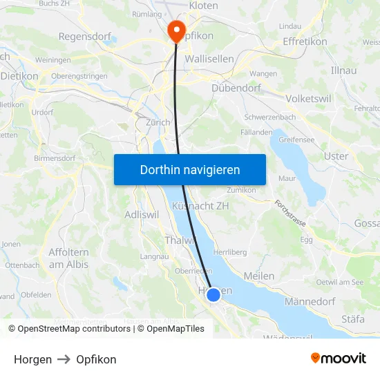 Horgen to Opfikon map
