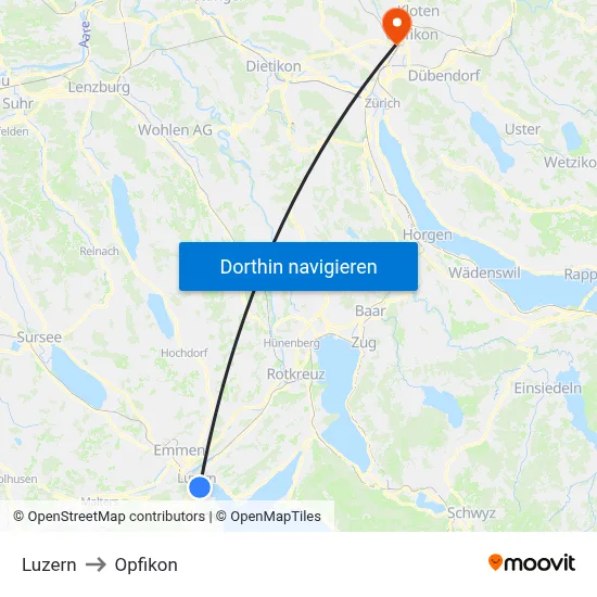 Luzern to Opfikon map