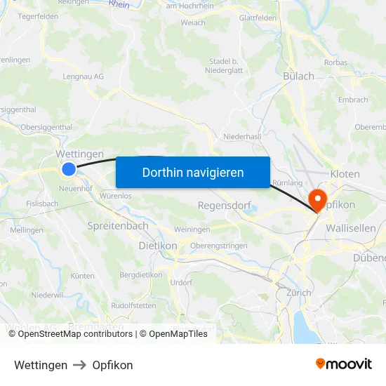Wettingen to Opfikon map