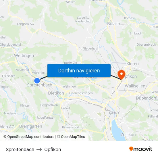 Spreitenbach to Opfikon map