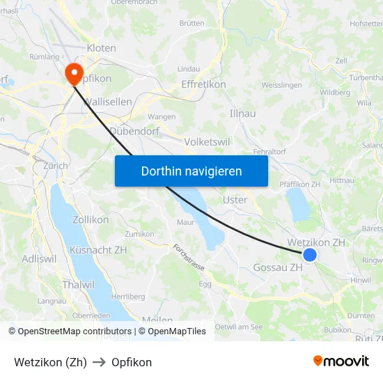 Wetzikon (Zh) to Opfikon map