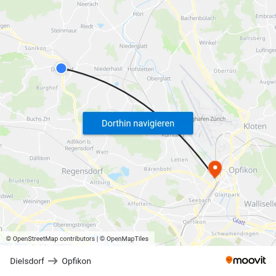 Dielsdorf to Opfikon map