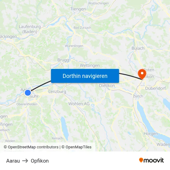 Aarau to Opfikon map