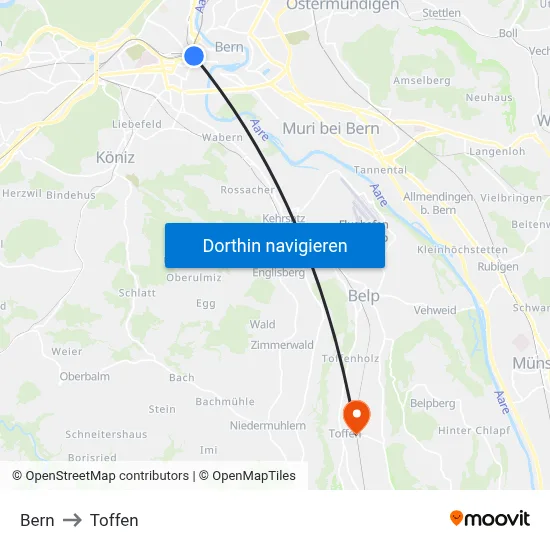 Bern to Toffen map