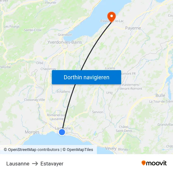 Lausanne to Estavayer map