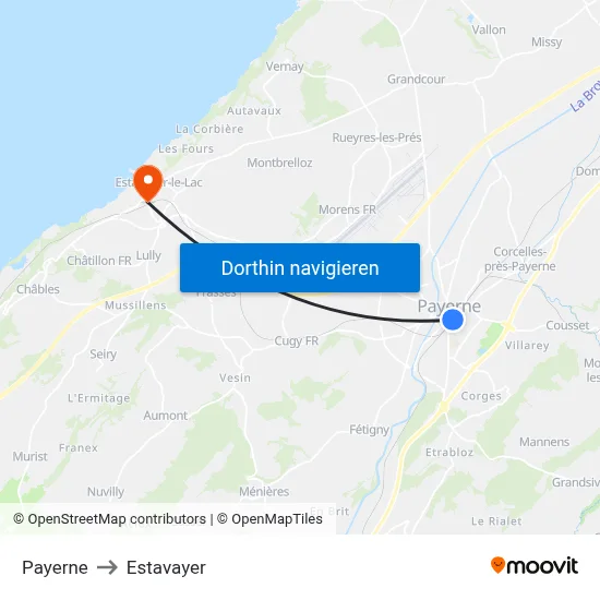 Payerne to Estavayer map