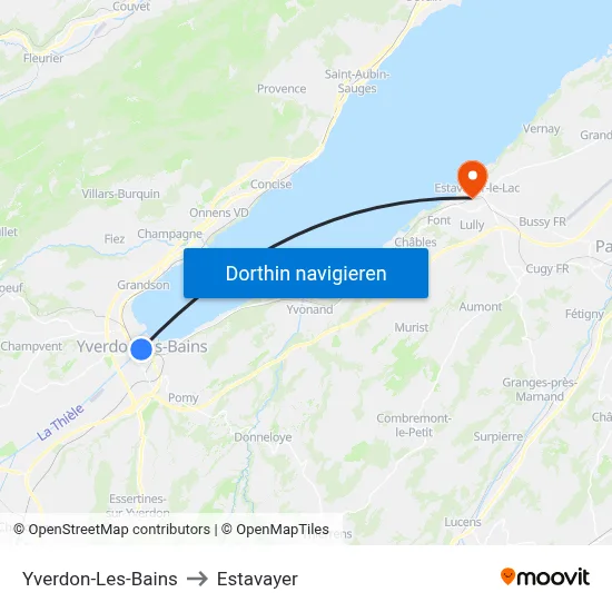 Yverdon-Les-Bains to Estavayer map