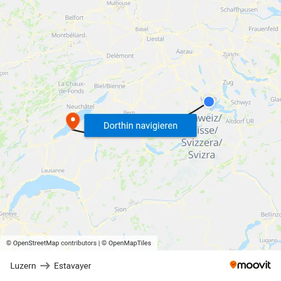 Luzern to Estavayer map