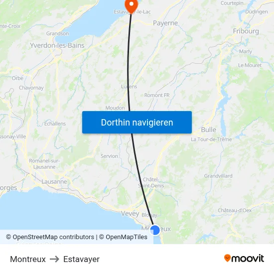 Montreux to Estavayer map