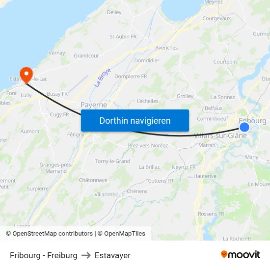 Fribourg - Freiburg to Estavayer map