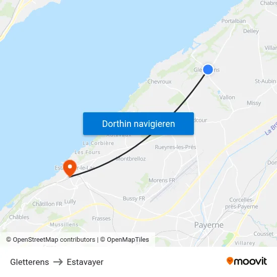 Gletterens to Estavayer map