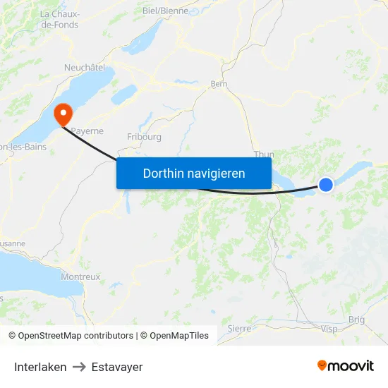 Interlaken to Estavayer map