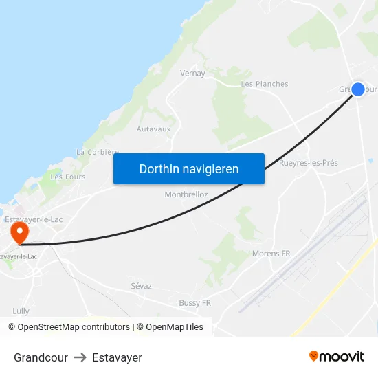 Grandcour to Estavayer map