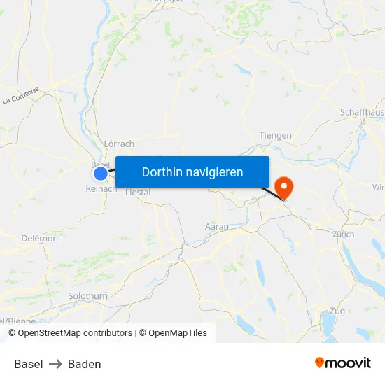 Basel to Baden map