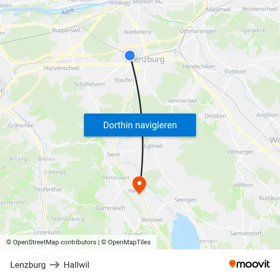 Lenzburg to Hallwil map