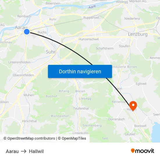 Aarau to Hallwil map
