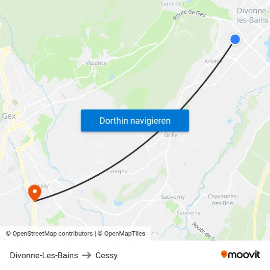 Divonne-Les-Bains to Cessy map