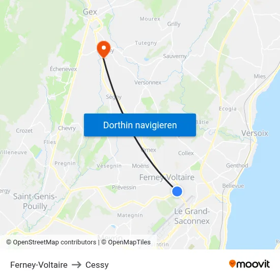 Ferney-Voltaire to Cessy map
