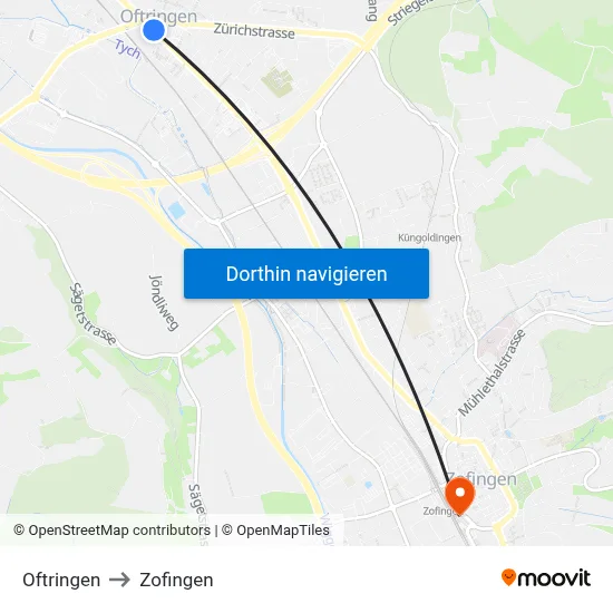 Oftringen to Zofingen map