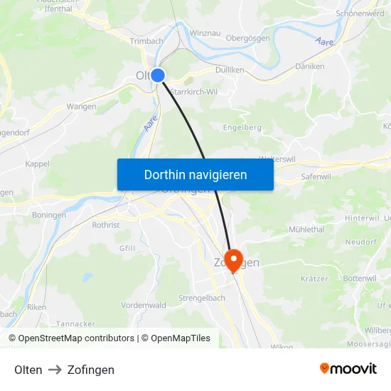 Olten to Zofingen map