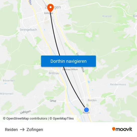 Reiden to Zofingen map
