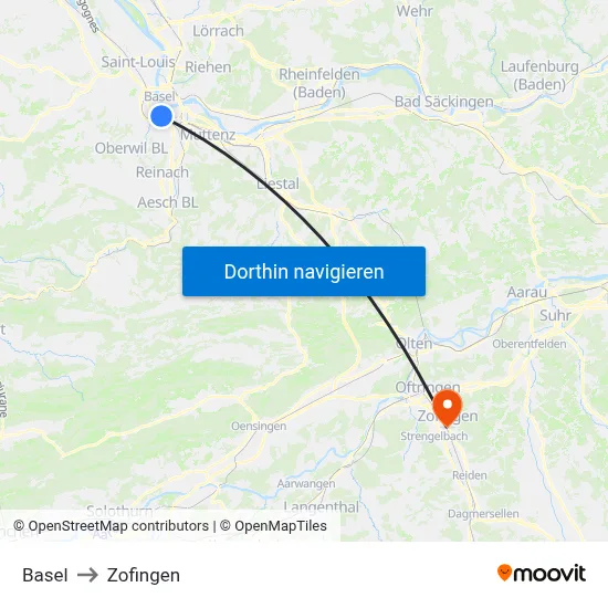 Basel to Zofingen map