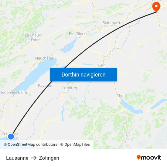 Lausanne to Zofingen map