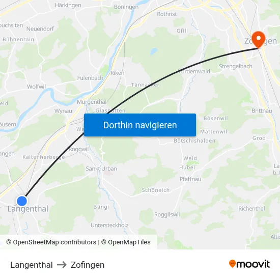 Langenthal to Zofingen map