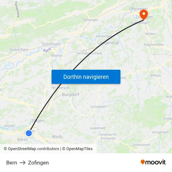 Bern to Zofingen map