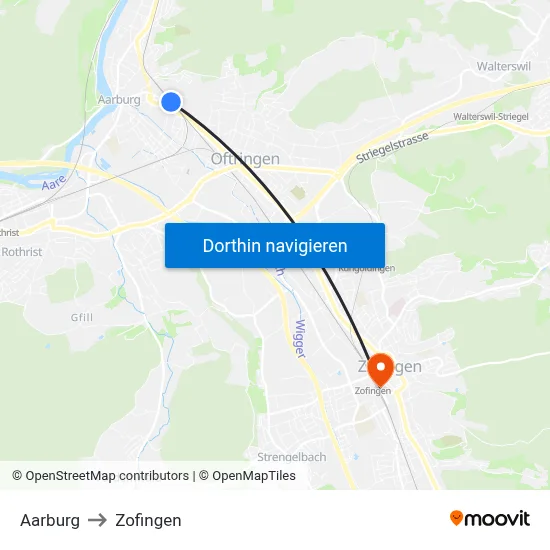 Aarburg to Zofingen map
