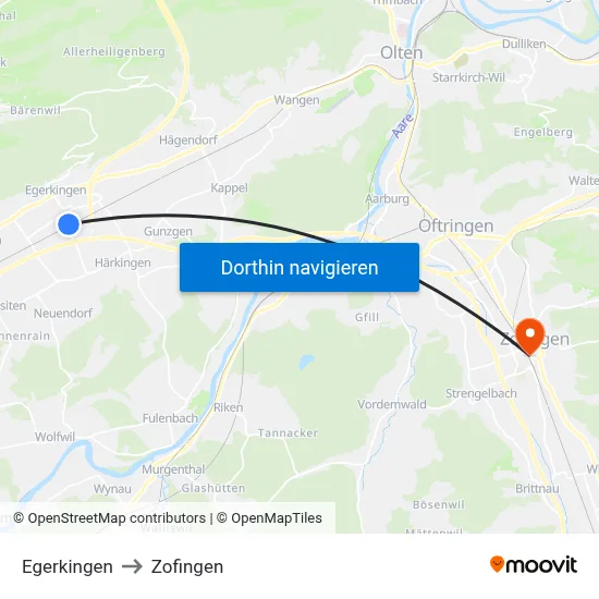 Egerkingen to Zofingen map