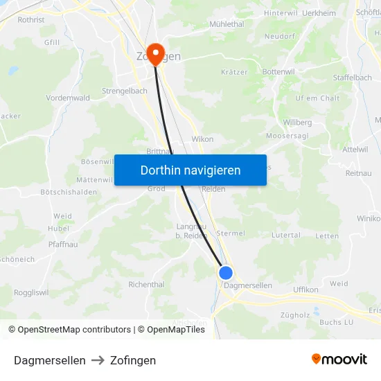 Dagmersellen to Zofingen map