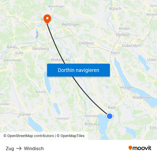 Zug to Windisch map