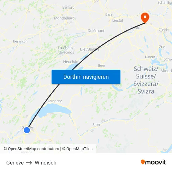 Genève to Windisch map