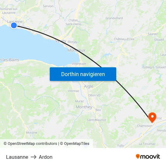 Lausanne to Ardon map
