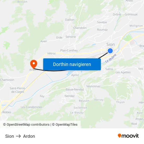 Sion to Ardon map