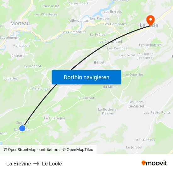 La Brévine to Le Locle map