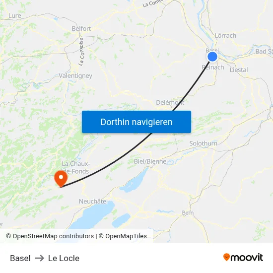Basel to Le Locle map