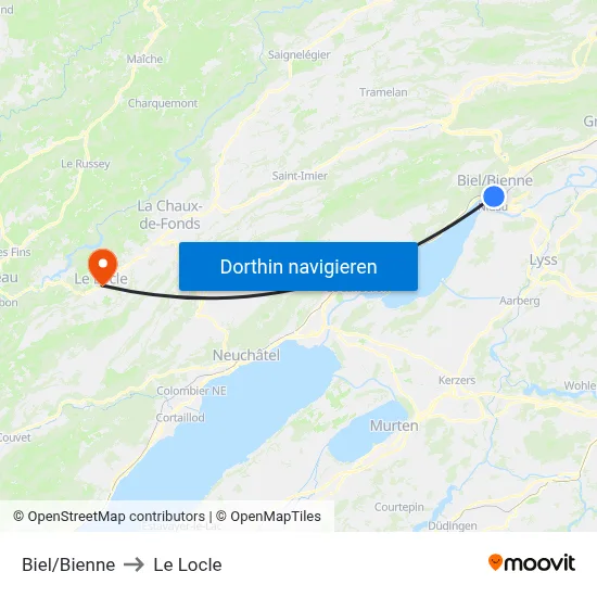 Biel/Bienne to Le Locle map
