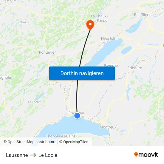 Lausanne to Le Locle map