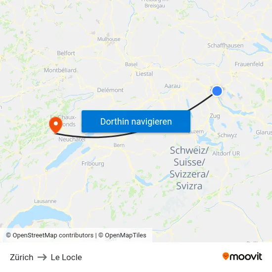 Zürich to Le Locle map