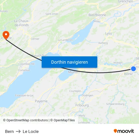 Bern to Le Locle map
