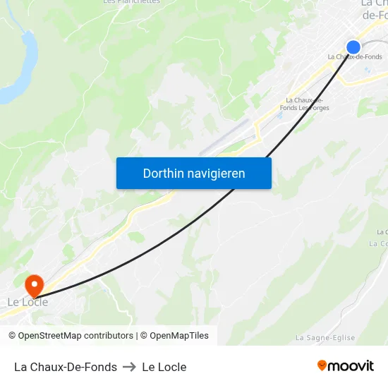 La Chaux-De-Fonds to Le Locle map