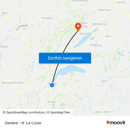 Genève to Le Locle map