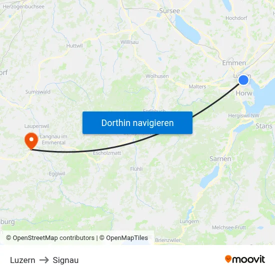 Luzern to Signau map