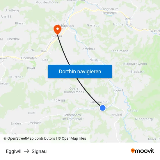 Eggiwil to Signau map
