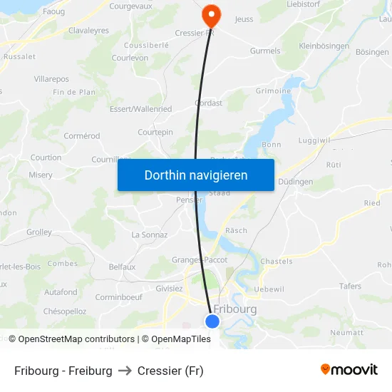 Fribourg - Freiburg to Cressier (Fr) map